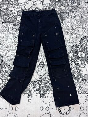 Charcoal Y Project Straight Cargo Jeans with Snap-Pocket Details Sz L/32